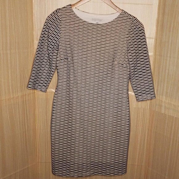 Sandra Darren Womens Black White 3/4 Sleeve Abstract Bodycon Midi Dress 6 - Picture 1 of 7